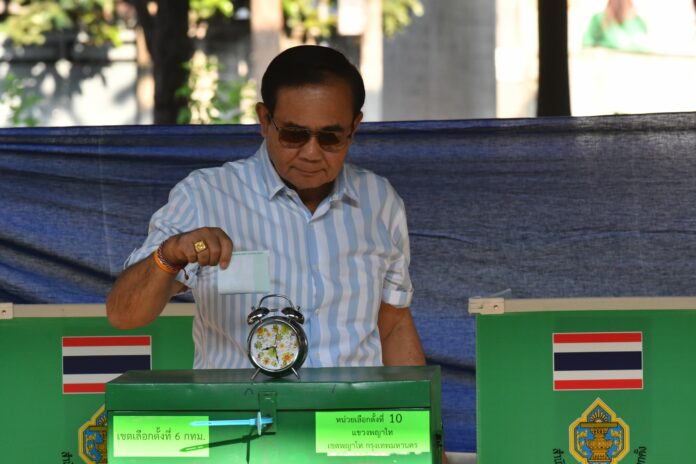 Prayuth Chan-ocha votes Sunday in Bangkok. Prayuth Chan-ocha votes Sunday in Bangkok.