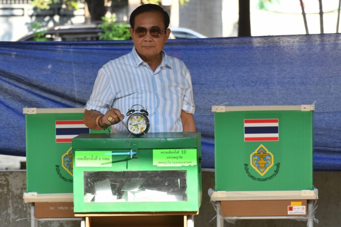 Junta chairman Prayuth Chan-cha votes in Bangkok.