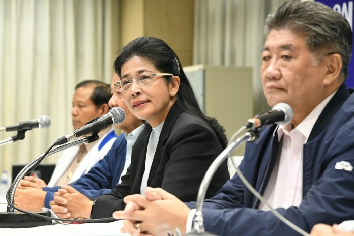 Sudarat Keyuraphan speaks at a news conference on March 25, 2019.