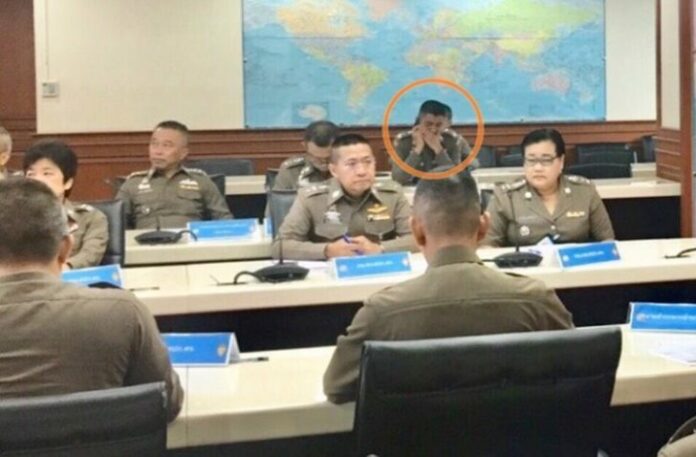 Lt. Gen. Surachate Hakparn (in red circle) during a police meeting on April 9, 2019.