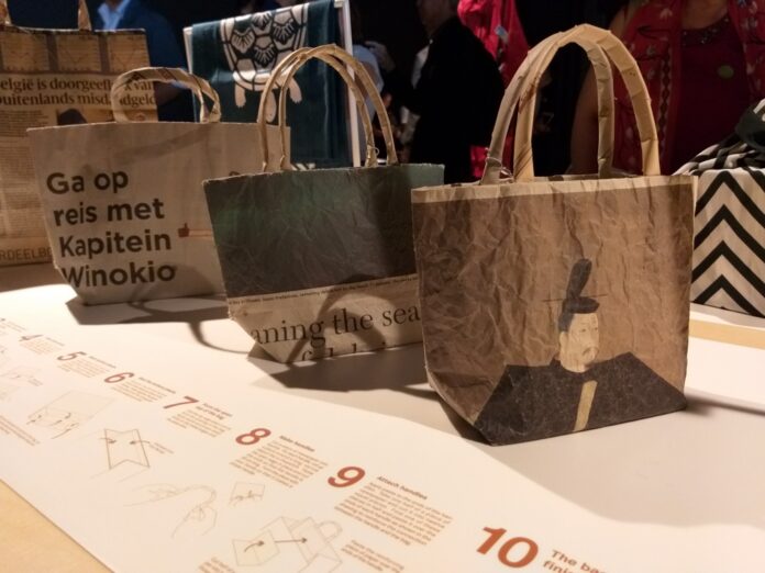 Bags made from used newspaper.