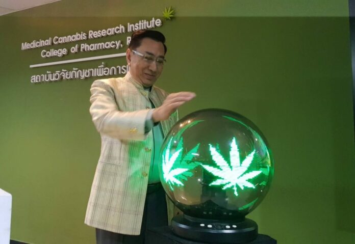 Rangsit University Rector Arthit Urairat at a press conference Tuesday unveiling the institution’s medical marijuana research center.