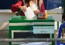 By-Election Ordered in Chiang Mai as Pheu Thai Winner Disqualified A woman cast a ballot March 17 at the Lat Phrao District Office in early voting before the March 24 poll.