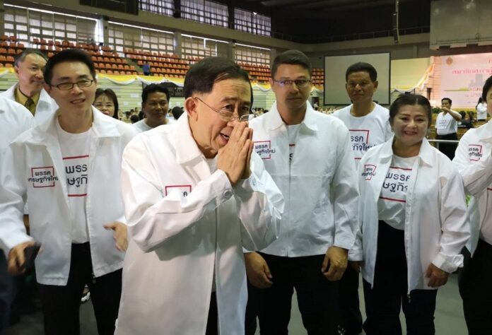 Mingkwan Saengsuwan greets his supporters on Feb. 6, 2019, at a stadium in Bangkok.