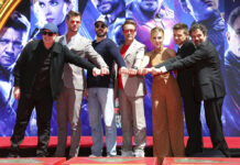 ‘Avengers: Endgame’ Poised to Topple Box-Office Records Marvel Studios President Kevin Feige, from left, poses with members of the cast of "Avengers: End Game," Chris Hemsworth, Chris Evans, Robert Downey Jr., Scarlett Johansson, Jeremy Renner and Mark Ruffalo at a hand and footprint ceremony at the TCL Chinese Theatre on Tuesday, April 23, 2019, in Los Angeles. Photo: Willy Sanjuan / Invision / AP