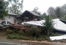 More Storms to Batter North After 2 Killed in Freak Weather A house in the northern province of Nan is seen collapsed to the ground on Tuesday following a powerful storm.