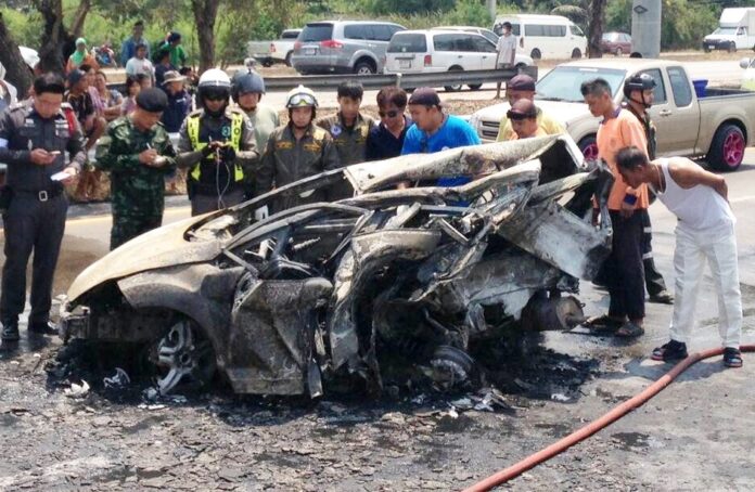 Aftermath of Jenphop Viraporn's crash that killed two students on March 13, 2016,