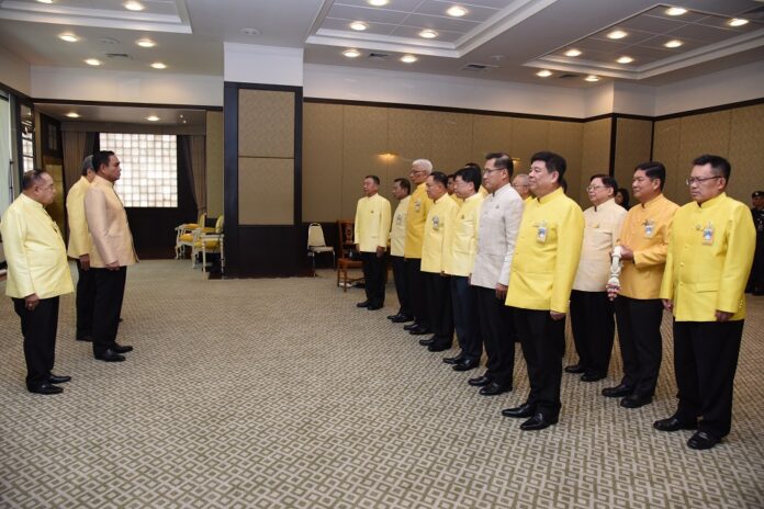 Junta chief Prayuth Chan-ocha with the 15 ministers at Government House