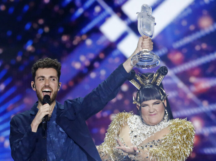 Duncan Laurence of the Netherlands celebrates with the trophy after winning the 2019 Eurovision Song Contest grand final with the song 