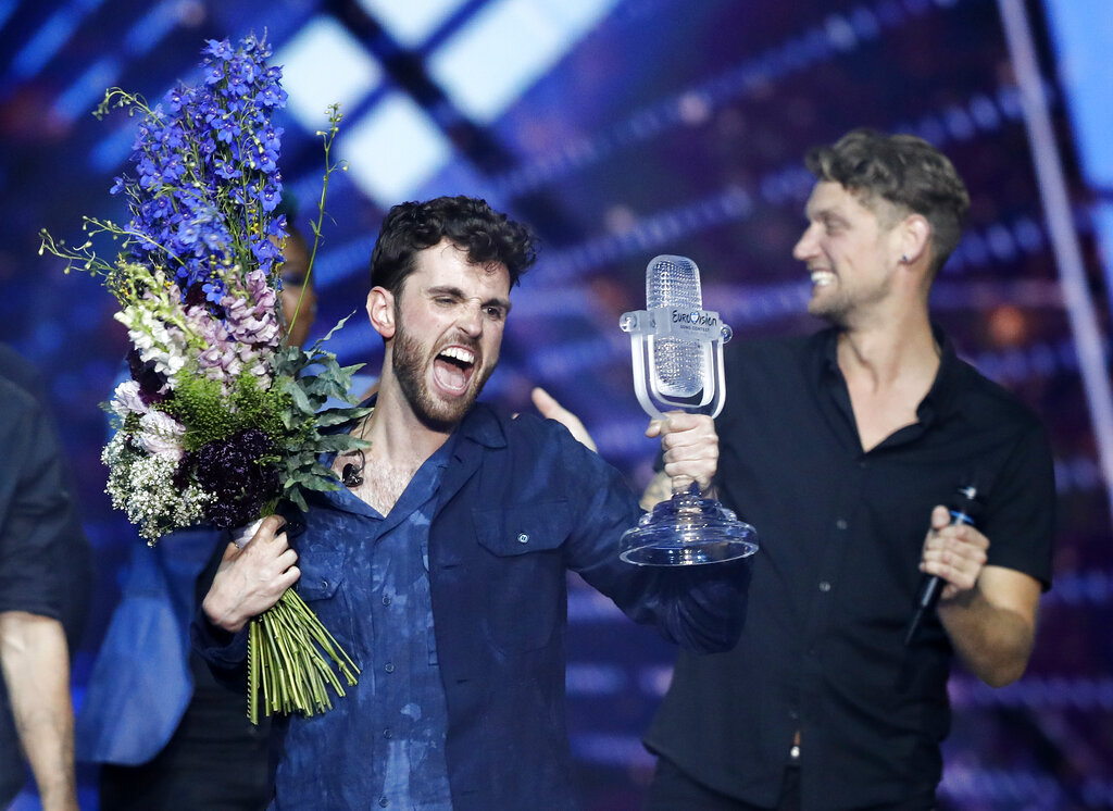 Duncan Laurence of the Netherlands celebrates after winning the 2019 Eurovision Song Contest grand final in Tel Aviv, Israel, Saturday, May 18, 2019. Photo: Sebastian Scheiner / AP