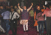 Modi Surges to Victory in India on Hindu-First Platform Indian Prime Minister Narendra Modi and Bharatiya Janata Party (BJP) President Amit Shah greet supporters on arrival at the party headquarters in New Delhi, India, Thursday, May 23, 2019. Photo: AP