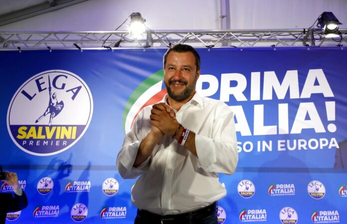 Interior Minister and Deputy Premier Matteo Salvini arrives for a press conference at the League's headquarters, in Milan, Italy, Monday, May 27, 2019. The League party of Italy's hard-line interior minister was one of the biggest winners in the European elections, with sky-rocketing support that bolsters his role as the flagbearer of the nationalist and far-right forces in Europe and could also shake up politics at home. Photo: Antonio Calanni / AP