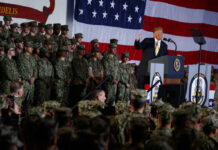 Trump Ending Japan Trip After Memorial Day Speech to Troops (Photos) President Donald Trump speaks to troops at a Memorial Day event aboard the USS Wasp, Tuesday, May 28, 2019, in Yokosuka, Japan. Photo: Evan Vucci / AP