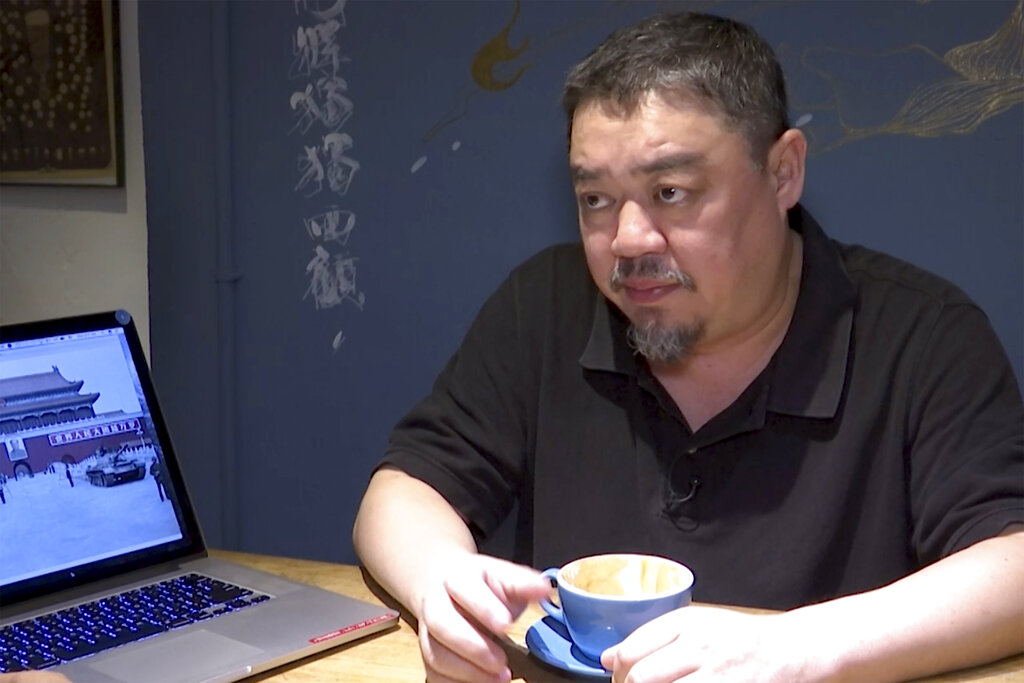 In this image taken from video footage shot on May 22, 2019, Wu'er Kaixi speaks during an interview in Taipei, Taiwan. Wu'er was among the most outspoken of the student leaders during the 1989 Tiananmen Square pro-democracy protests, famously reproaching then-Premier Li Peng at a meeting broadcast on national television. Photo: AP