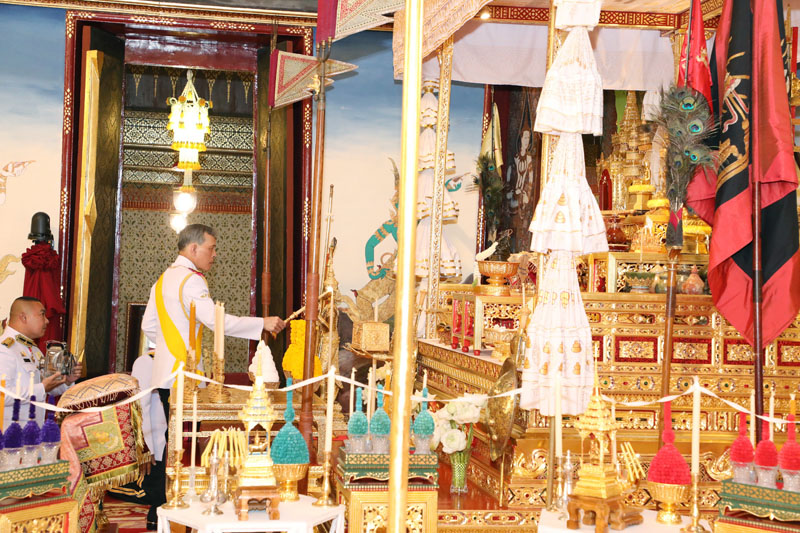 His Majesty the King Rama X at his coronation ceremony Saturday.