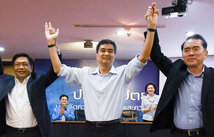 Abhisit Vejjajiva upon being re-elected as the Democrat Party chairman in November 2018.