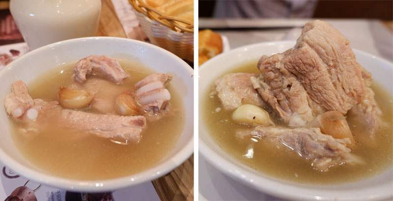 Battle of the Bak Kut Teh: left, Old Street’s dish in a small size (156 baht), Song Fa’s dish with two ribs (220 baht).