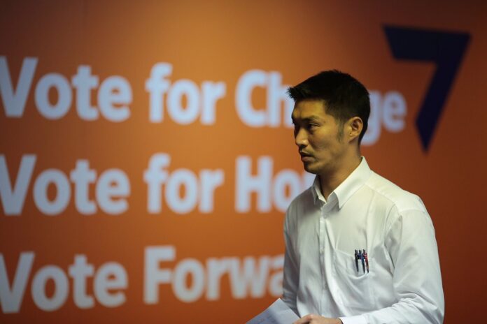 Thanathorn Juangroongruangkit speaks at a news conference on May 17, 2019.