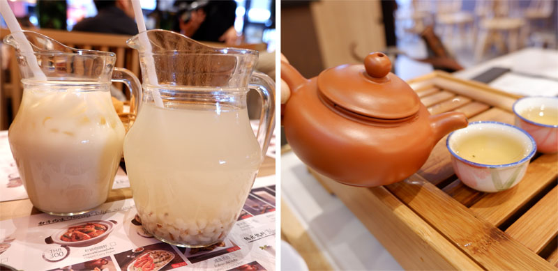 Left: Soy milk and barley drink from Old Street (40 baht each). Right: Song Fa’s oolong tea (100 baht).