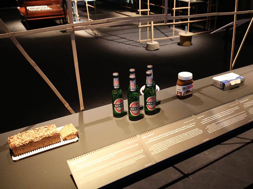 From the left: black bread, bottles of beer, and Nutella from the German part.
