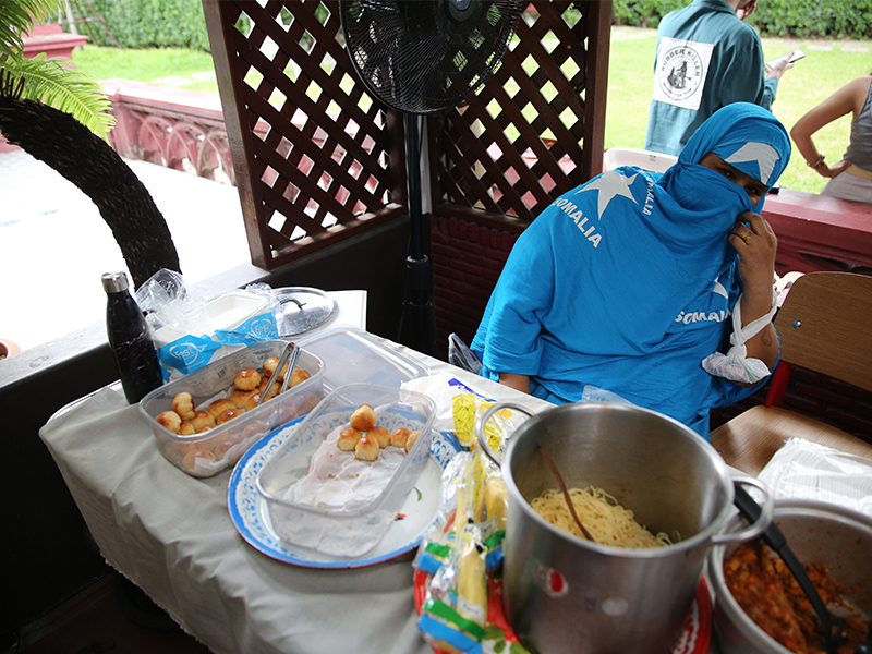 Somali food: rooti bread rolls, left, and Somali spaghetti, right. 