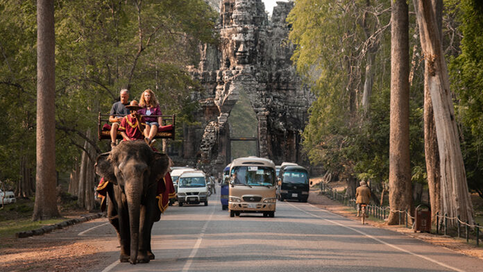 Tourists taking an elephant ride near Angkor Wat in April 2019. Photo: Moving Animals / Courtesy