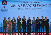 ASEAN Leaders Call for Restraint Amid Sea Row, US-China Rift Leaders of the Association of Southeast Asian Nations (ASEAN) from left, Malaysian Prime Minister Mahathir Mohamad, Myanmar leader Aung San Suu Kyi, Philippines President Rodrigo Duterte, Singaporean Prime Minister Lee Hsien Loong, Thailand Prime Minister Prayuth Chan-ocha, Vietnamese Prime Minister Nguyen Xuan Phuc, Brunei Sultan Hassanal Bolkiah, Cambodian Prime Minister Hun Sen, Indonesian President Joko Widodo and Laos Prime Minister Thongloun Sisoulith pose for a group photo during the opening ceremony of the ASEAN leaders summit in Bangkok, Thailand, Sunday, June 23, 2019. Photo: Gemunu Amarasinghe / AP