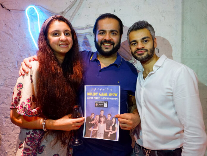 Sifat Khurana, Chandan “Chad” Suriya-amrit, and Ratish Sachathamakul, winners of the “Friends Comedy Game Show” trivia night on June 27, 2019.