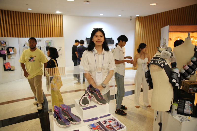 Sahaprat with his Hmong-inspired sneakers.