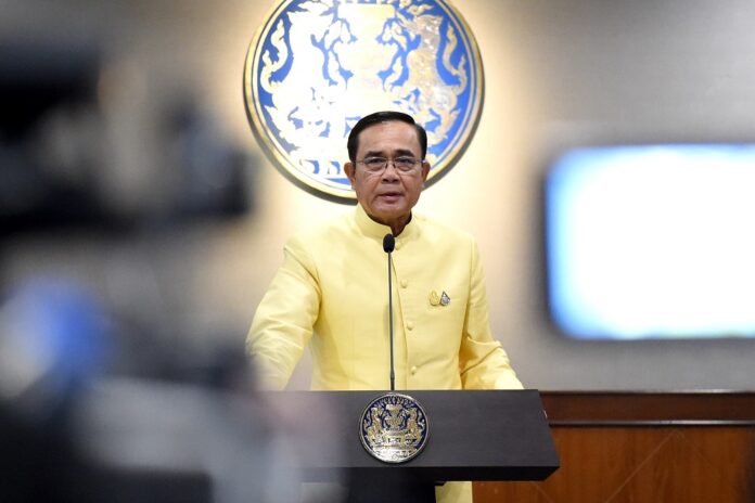 Junta chairman Prayuth Chan-ocha speaks to reporters June 26, 2019, at Government House in Bangkok.