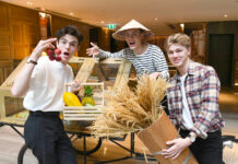 ‘New Hope Club’ is Wooing Thai Hearts Blake Richardson, Reece Bibby, and George Smith of New Hope Club play with Thai food props at an interview on June 10, 2019 in Bangkok.