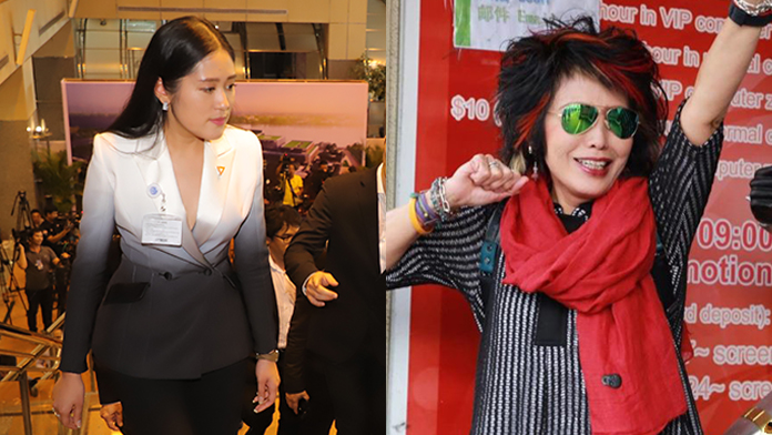 Left, Pannika Wanich at Parliament on Wednesday. Right, a photo of Porntip Rojanasunand.