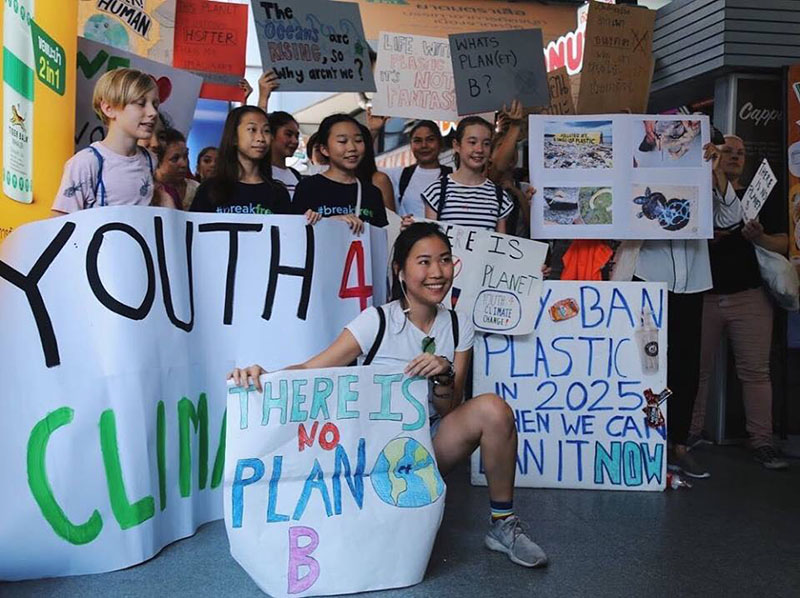 Lilly, second from left at the climate strike on May 24, 2019.