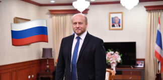 Russian Ambassador Denounces Sanctions, Urges Thais to Buy More Weapons Russian Ambassador Evgeny Tomikhin.