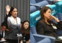 Pantsuit-Gate II: Pro-Prayuth MP Piles on Rival’s Fashion Parliament fashion feud: left, Pannika Wanich of the Future Forward Party. Right, Parina Kraikup of the Phalang Pracharath Party, both in parliament on June 5.