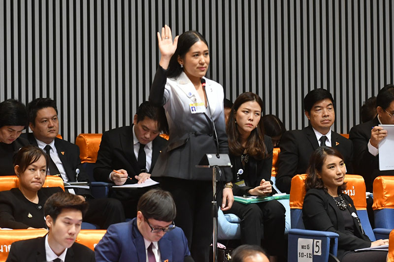 Pannika Wanich of the Future Forward Party in parliament on June 5.