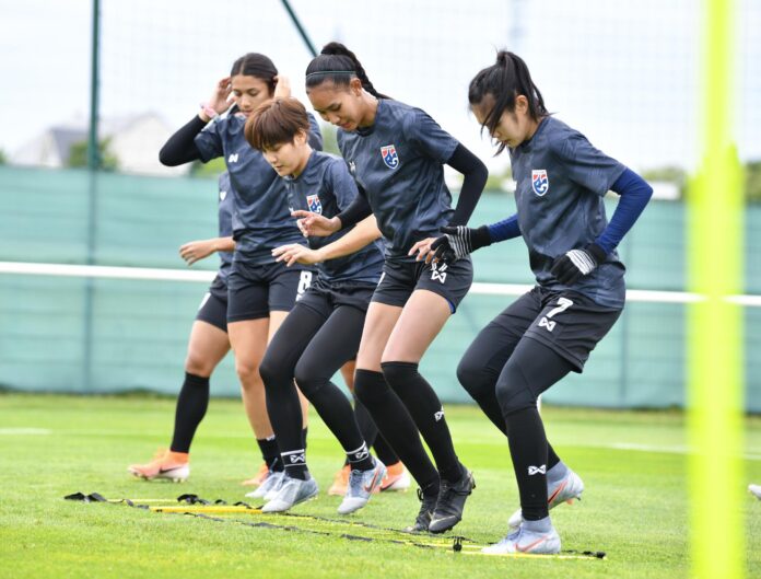 Thai women's national football team training in Reims, France. Thai women's national football team training in Reims, France.