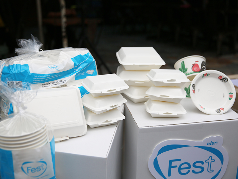 Food containers made from paper and bagasse on display on July 2.