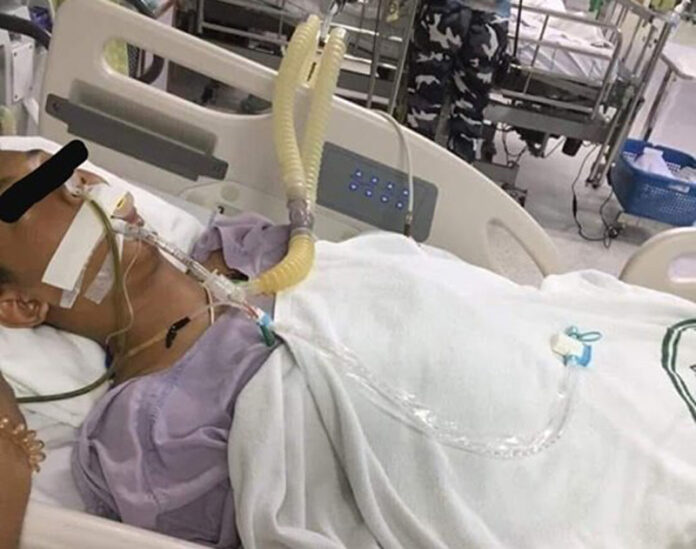 Pisit Kumniw in a coma. Photo: Panuwat Songsawatchai / Facebook Pisit Kumniw in a coma. Photo: Panuwat Songsawatchai / Facebook