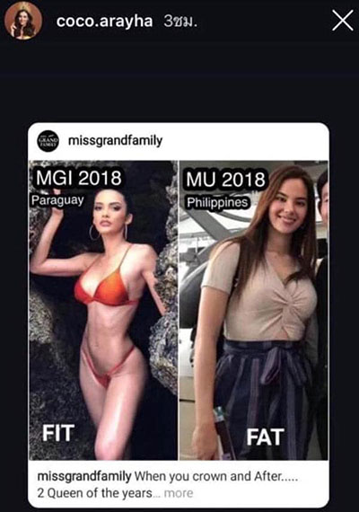 Miss Grand Thailand 2019 Ignites Netizen Rage For Calling Catriona Gray Fat