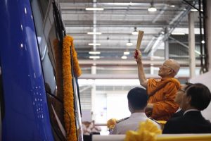 The Supreme Patriarch blessed a new train set at Rama IX depot on July 12.