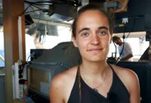 Italy Judge Rules to Free Captain of Migrant Rescue Boat Sea-Watch 3 captain Carola Rackete is seen on board the vessel at sea in the Mediterranean, just off the coasts of the southern Italian island of Lampedusa, Thursday, June 27, 2019. The captain of the humanitarian rescue ship says that Italian law enforcement officials have told them that a resolution is near for 42 migrants rescued at sea that Italy’s populist government has so far refused to allow to disembark. Photo: ANSA/Matteo Guidelli via AP