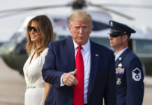 Trump Will ‘No Longer Deal’ With UK Envoy Who Panned Him President Donald Trump with first lady Melania Trump gestures upon arrival at Andrews Air Force Base, Md., Sunday, July 7, 2019. Photo: Manuel Balce Ceneta / AP