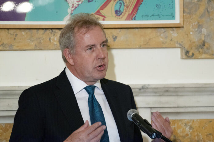 FILE - In this Friday, Oct. 20, 2017, file photo, British Ambassador Kim Darroch hosts a National Economists Club event at the British Embassy in Washington. Britain's ambassador to the United States resigned Wednesday, July 10, 2019, just days after diplomatic cables criticizing President Donald Trump caused embarrassment to two countries that often celebrate having a FILE - In this Friday, Oct. 20, 2017, file photo, British Ambassador Kim Darroch hosts a National Economists Club event at the British Embassy in Washington. Britain's ambassador to the United States resigned Wednesday, July 10, 2019, just days after diplomatic cables criticizing President Donald Trump caused embarrassment to two countries that often celebrate having a