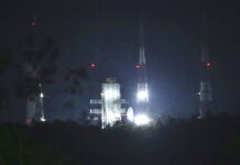 India Aborts Moon Mission Launch, Citing Technical Glitch Indian Space Research Organization (ISRO)'s Geosynchronous Satellite launch Vehicle (GSLV) MkIII carrying Chandrayaan-2 stands at Satish Dhawan Space Center after the mission was aborted at Sriharikota in southern India, Monday, July 15, 2019. India has called off the launch of a moon mission to explore the lunar south pole. The Chandrayaan-2 mission was aborted less than an hour before takeoff on Monday. An Indian Space Research Organization spokesman says a "technical snag" was observed in the 640-ton launch-vehicle system. Photo: Manish Swarup / AP