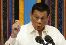 Duterte: Can’t Stop China in Disputed Seas, Won’t Risk Clash Philippine President Rodrigo Duterte talks during his 4th State of the Nation Address at the House of Representatives in Quezon city, metropolitan Manila, Philippines Monday July 22, 2019. Photo: Aaron Favila / AP