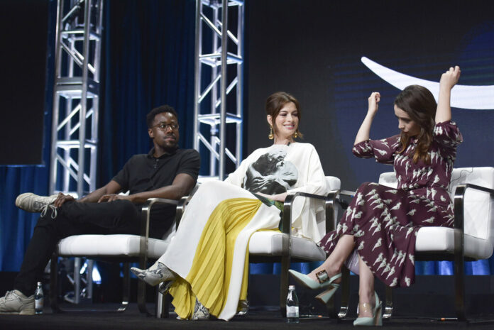 Gary Carr, from left, Anne Hathaway and Cristin Milioti participate in the Amazon Prime Video 