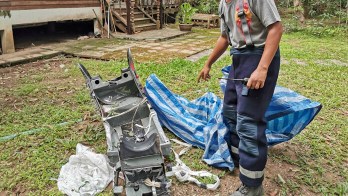 An ejection seat of the crashed jet on July 11. Photo: RescueThailandClub / Facebook