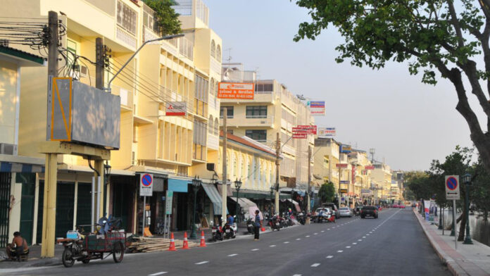 A row of shophouses on Atsagang Road on April 30. Photo: Metropolitan Electricity Authority