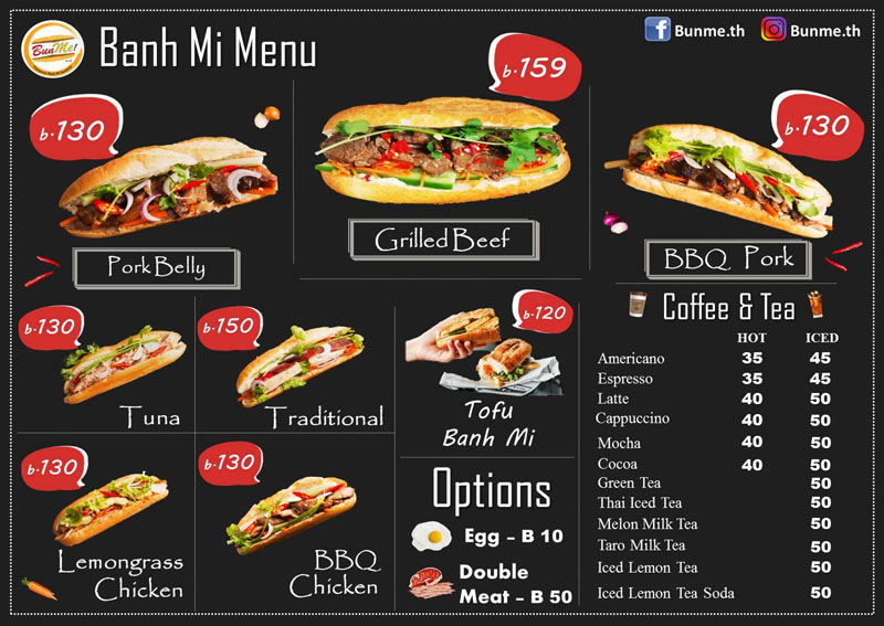 Bun Me’s menu. Photo: Bun Me / Facebook
